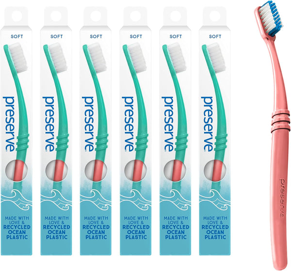 Preserve Ocean Plastic Initiative (POPi) Adult Toothbrush, Made in USA from Recycled Ocean Plastic, Coral