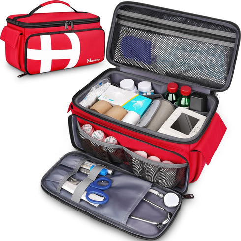 Mancro First Aid Bags Empty, Medical Travel Bag with Multi Pockets, Pill
