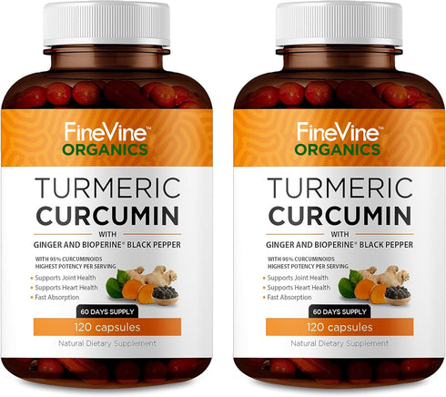 Turmeric Curcumin with BioPerine - 240 Vegetarian Capsules - Black Pepper and Ginger for Advanced Absorption, Joints