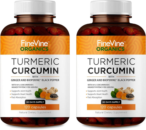 Turmeric Curcumin with BioPerine - 240 Vegetarian Capsules - Black Pepper and Ginger for Advanced Absorption, Joints