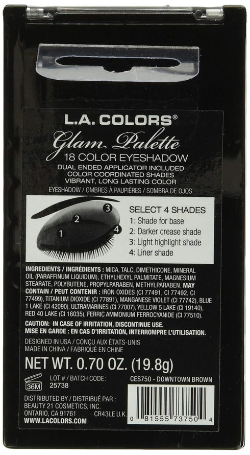 L.A. COLORS 18 Color Eyeshadow Palette, Downtown Brown CES750