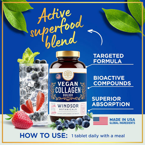 Plant-Based Collagen Booster - Vegan Supplements for Skin, Hair, Nails, 2-Pack, 60 Non-GMO Pills
