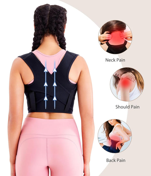 URSEXYLY Posture Corrector for Women - Adjustable Upper Back Brace Support for Pain Relief (M/L, Black)