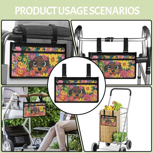 Qehuruxo Colorful Flower Dog Wheelchair Side Bag Wheel Chair Accessories Adults Foldable Wheel Chair Accessories