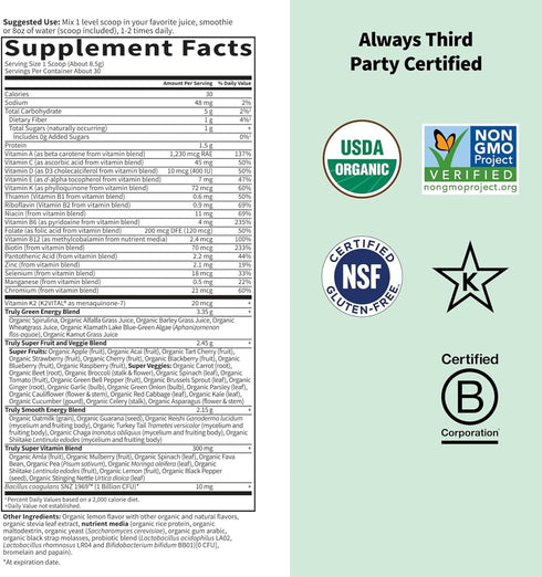 Garden of Life Sport Nutrition Greens Powder - Unflavored Organic Blend for Women & Men, 30 Servings
