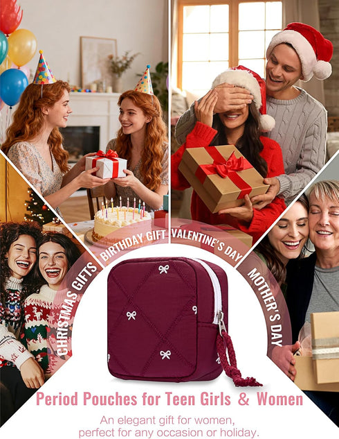 SERTRI Period Bag for Girls, Quilted Period Pouch for Women, Sanitary Napkin Storage Bag Menstrual Pad Pouches Tampon