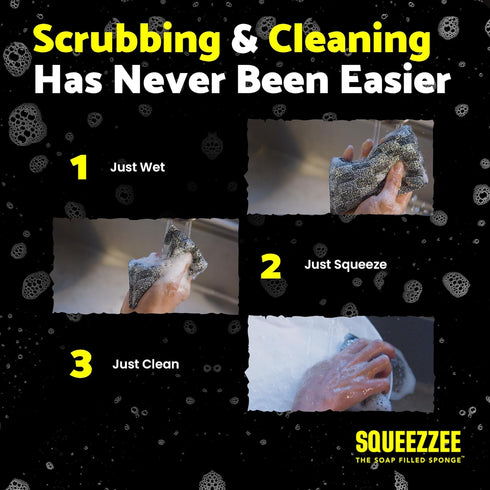 Squeezzee Soap Filled Scrubber Sponges, Non Scratch Double Sided Kitchen & Household Cleaning Scrubbers - 6 Pack