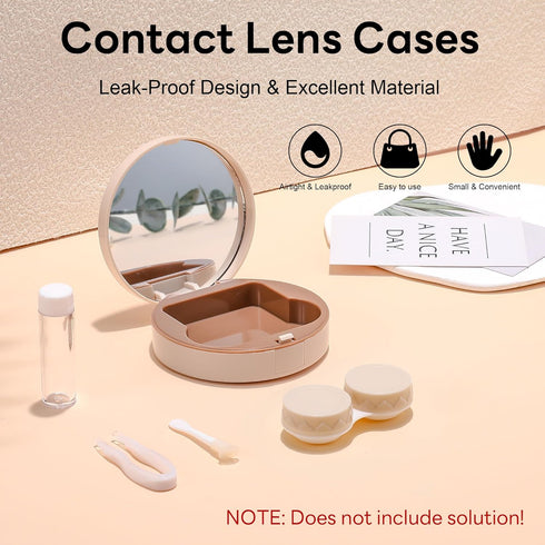 FEISEDY Contact Lens Case, Portable Fashion Contacts Lens Box with Mirror, Tweezers Remover Tool & Solution Bottle for