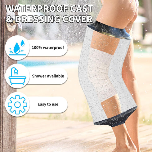 Knee Cast Cover for Shower, Waterproof Bandage and Cast Protector for Knee Replacement Surgery, Reusable Watertight
