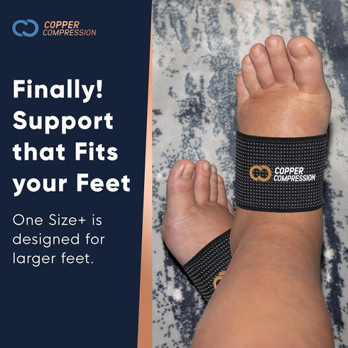 Copper Compression Large Size Arch Support - 2 Pain Relief Foot Care Brace Sleeves for Plantar Fasciitis, Heel Spurs -