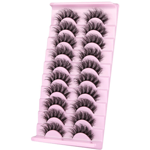 wiwoseo Lashes Natural Look Eyelashes - 3D Thick Volume D Curl Wispy Fake Eyelashes, 10 Pairs Pack