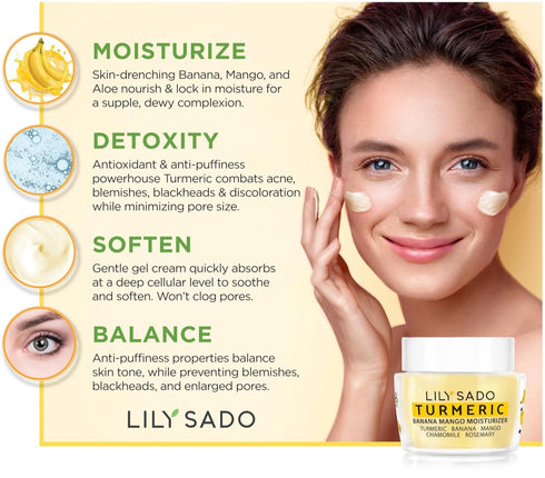 LILY SADO Turmeric Banana Mango Face Moisturizer - Nutrient-Rich Daily Cream with Chamomile & Rosemary