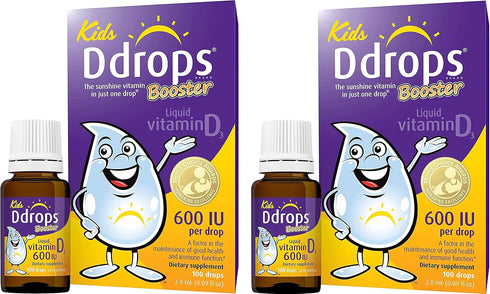 Ddrops Kids Booster 600IU - 100 Drops of Daily Liquid Vitamin D for Kids, Supports Strong Bones & Immune System