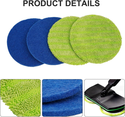 Qiwuhaven 4 Pack Microfiber Mop Pads For Electric Cordless Floor Cleaner Scrubber, Reusable Washable Replacement