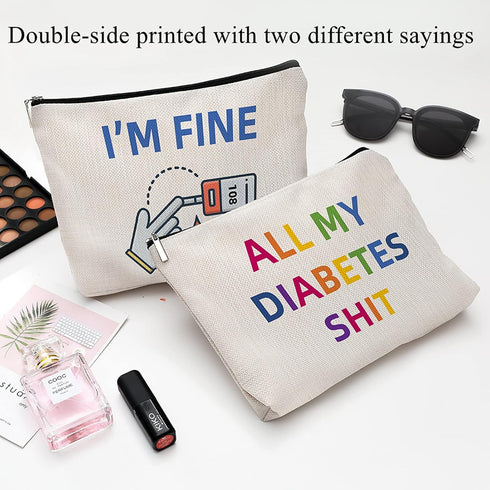 Diabetic Supplies Travel Bag Gifts Set, Funny Diabetes Glucose Meter Case Organizer with Blood Sugar Log Book and