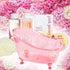 Home Spa Gift Basket Peony Spa Set for Women, Includes Shower Gel, Bubble Bath, Body Lotion, Bath Salt & Puff in Pink