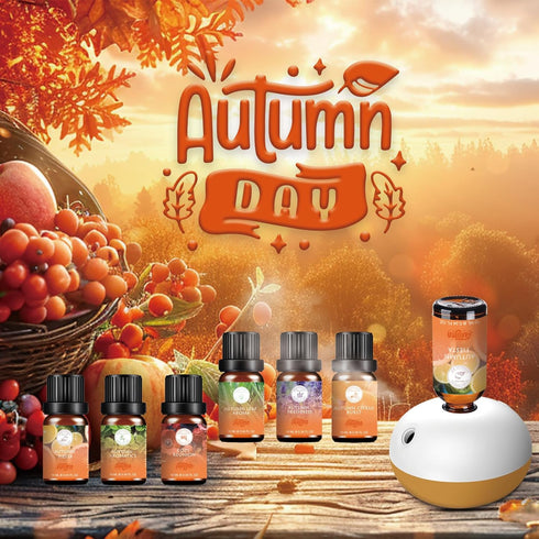 Fall Essential Oils Set, Pure Plant Extracts for Diffusers, Includes Citrus Burst, Freshness, Cozy Reunion, Leaf Aroma