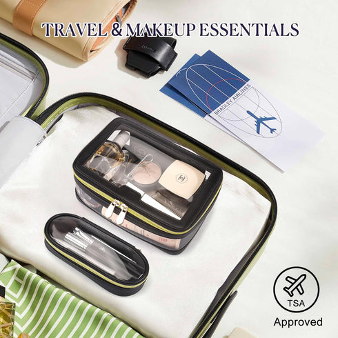 Travel Clear Makeup Bag Set, Portable Cosmetic Bag for Women, Clear Toiletry Bag with Zipper