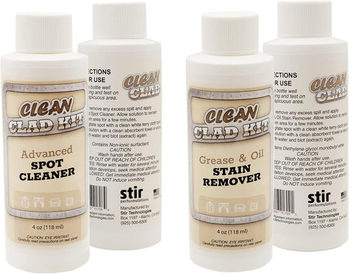 CleanClad Kit - Powerful Fabric, Carpet & Upholstery Spot Cleaners Remove Stains from Furniture, Rugs, Coaches, Sofas, Drapes and Car Seats. Stain-free Protection. Includes (2) 4oz bottles.