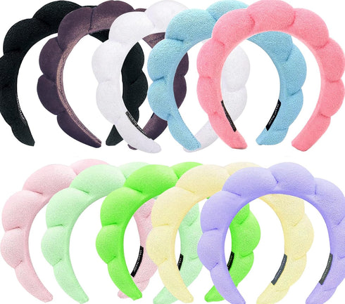 Spa Headband for Washing Face - Set of 10 Soft Skin Care Headbands for Makeup Removal & Shower (10 PACK)