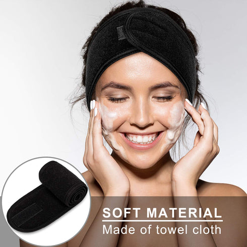 Whaline Spa Facial Headband - Adjustable Terry Cloth Makeup Wrap for Face Washing, Shower, 3 Pieces (White, Black, Pink)