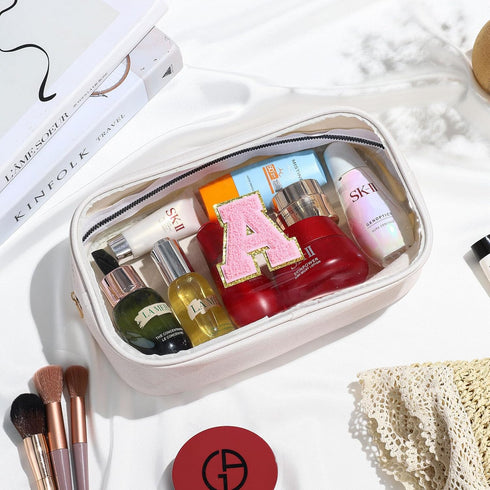 Initial Travel Makeup Bag Pouch, Clear Toiletry Bag for Women, Unique Birthday Gifts for Teacher Mom Friends, White B