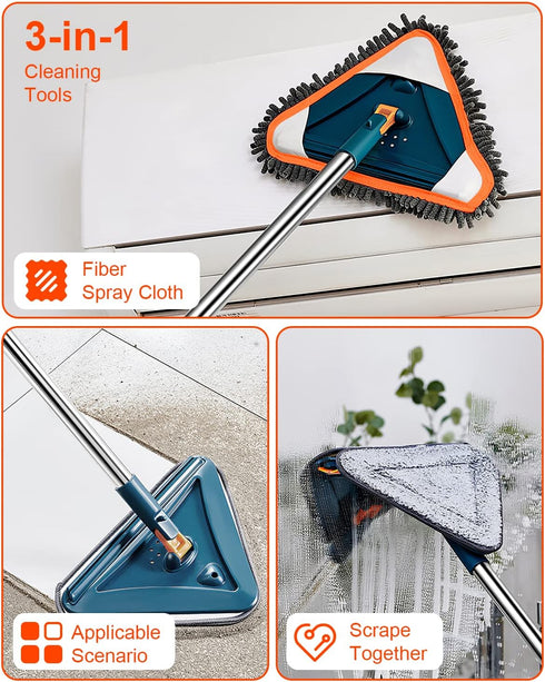 Wall Cleaner with Long Handle: 360° Rotatable Mop for Walls, Dust, Ceiling Fans, and Baseboards