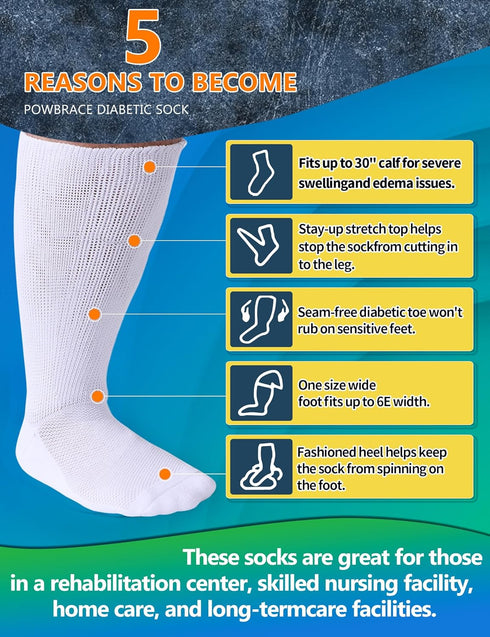 Powbrace 2 Pairs Wide Diabetic Socks for Men Women Plus Size,Lymphedema Socks for Swollen Feet and Ankles,Edema Loose