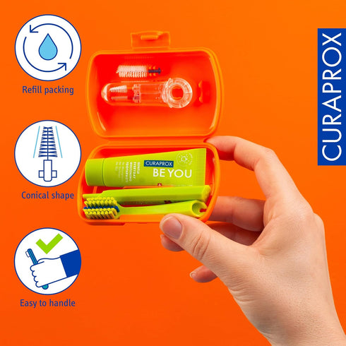 Set Set Curaprox Ortho Travel Braces & On-the-Go Oral Care | Ultra Soft Brush + Whitening Toothpaste | Compact
