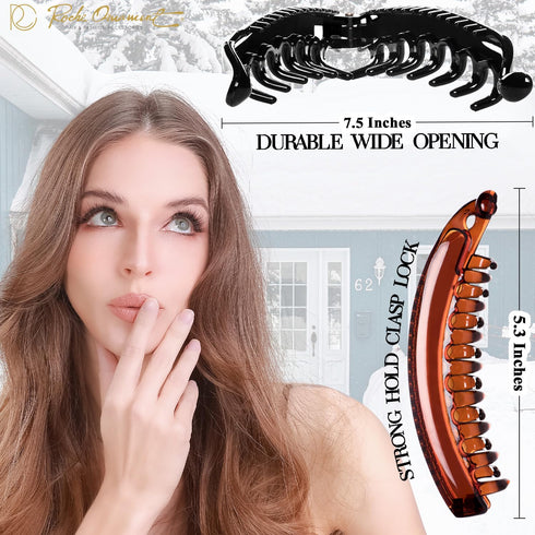 RC ROCHE ORNAMENT 2 Pcs Women's Premium Hair Plastic Banana Classic Clincher, Large Black and Brown