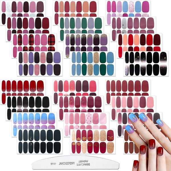 JERCLITY 24 Sheets Solid Color Nail Polish Strips, Press On Nail Stickers Full Wraps for Women