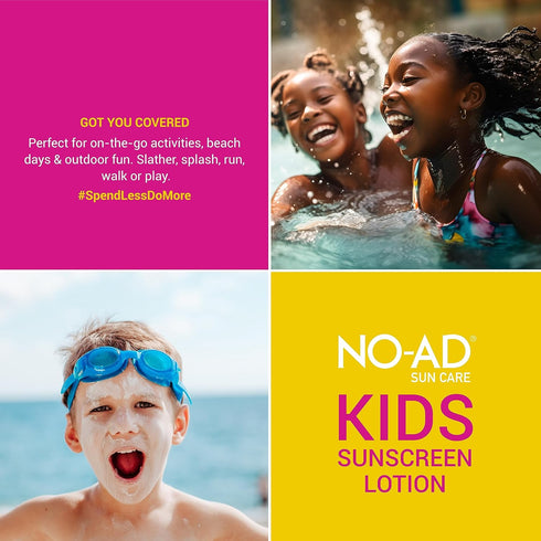 NO-AD KIDS SPF 50 Sunscreen Lotion, Non-Greasy Waterproof Kids Sunscreen, Broad Spectrum Protection, 3 oz, Pack of 3