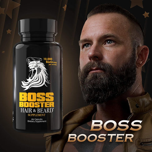 Bossman Boss Booster Supplement – 60 Capsules – MSM and 10,000 MCG Biotin for Beard Growth