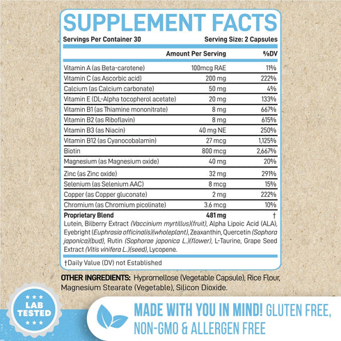 enliven Lutein and Zeaxanthin Supplement, Extra Strength Vitamins for Vision & Eye Health (60 Capsules)