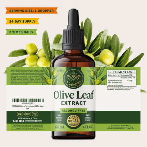 Immune 84-Day HERBAMAMA Olive Leaf Extract Liquid - Support Supplement with Olive Oil Leaf Tincture - Non-GMO, Alcohol