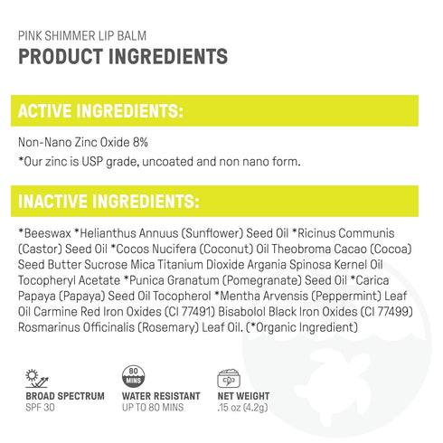 Raw Elements Organic Pink Lip Shimmer Zinc Oxide SPF 30+, 0.15oz