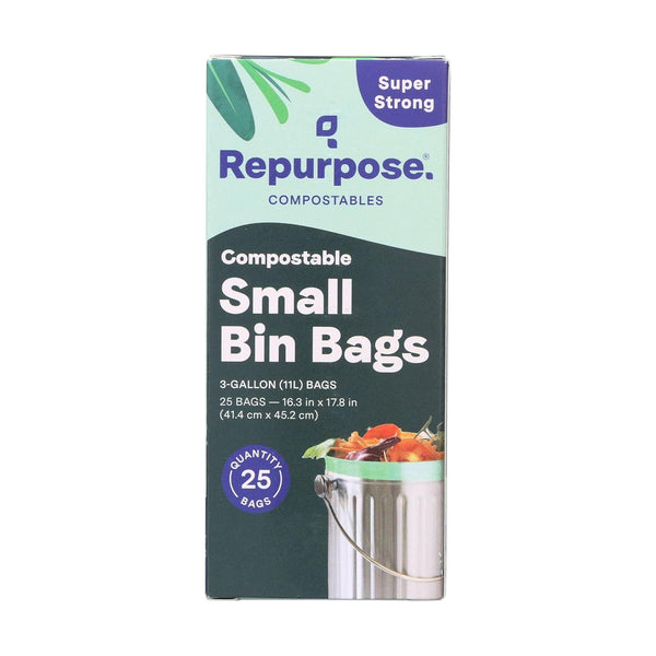 Repurpose Compostables 3 Gallon, 25 Count, 11 Liter Super Strong Compostable Trash Bags, BPI Certified