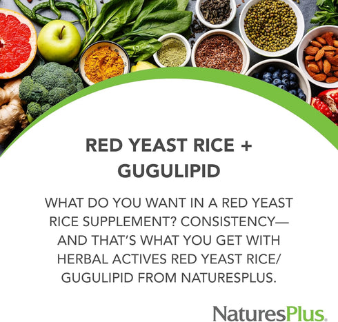 Natures Plus Red Yeast Rice Gugulipid Complex, 450 mg, 60 Vegan Capsules - Cholesterol Support