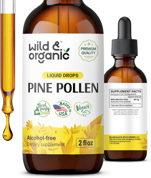 Pine Pollen Tincture - Alcohol-Free Immune Support Supplement w/Organic Pine Pollen - 2oz Antioxidants Drops