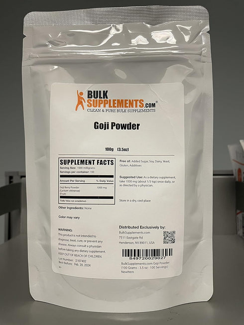 BulkSupplements.com Goji Berry Powder - Herbal Supplement for Immune Support - 1000mg of Goji Berries Powder per Serving, Gluten Free (100 Grams - 3.5 oz)