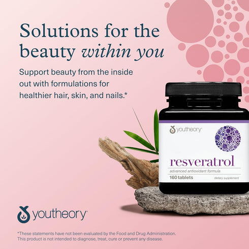 Youtheory Resveratrol Advanced Antioxidant Formula - Premium Supplement with Super-Fruit Blend, 160 Tablets, Gluten Free