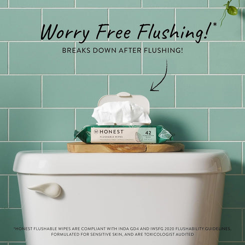 The Honest Company Plant-Based Flushable Wipes, 99% Water, Hypoallergenic, Fragrance Free, 126 Count