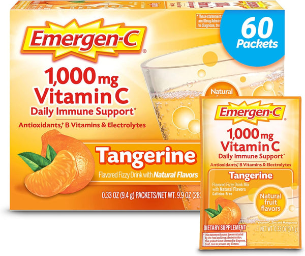 Emergen-C 1000mg Vitamin C Powder, with Antioxidants, B Vitamins and Electrolytes, Caffeine Free Drink Mix - 60 Count