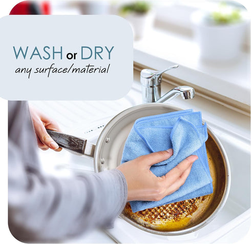 Hearth & Harbor Microfiber Cleaning Cloth, 12 Pack Blue Washcloths, Reusable Lint Free Towels for Cars and Cleaning