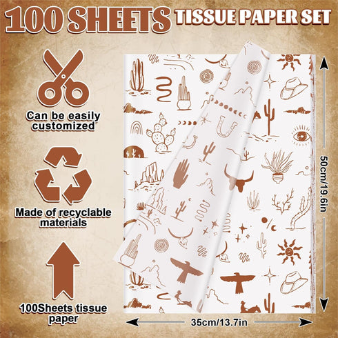 JarThenaAMCS 100 Sheets Western Cowboy Tissue Paper, Wild West Rodeo Gift Wrapping Paper for Birthday Holiday Decor