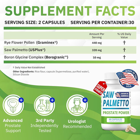 Saw Palmetto Extract for Men, Prostate Health Supplement, High Strength, 60 Caps