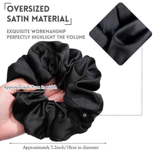 Oversized Satin Hair Scrunchies - 6 Pieces 7.2 Inch Elastic Silk Hair Bands, Large Ponytail Holders for Women
