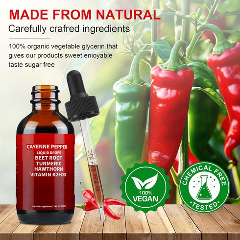 K2 D3, 60ml Cayenne Pepper Drops, Cayenne Pepper Hawthorn Beet Root Turmeric Curcumin, Vitamin & Cayenne Health