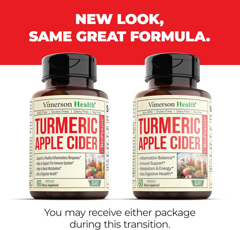 Organic Apple Cider Vinegar Capsules with Turmeric and Ginger for Joint Health, 60 Vegan ACV Supplements