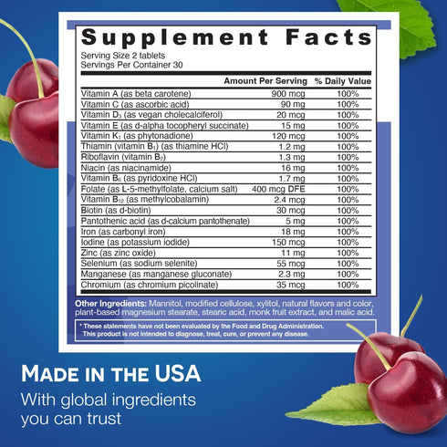 EZ Melts Dissolvable Multivitamin with Iron, Sugar-Free, 1-Month Supply for Women and Men